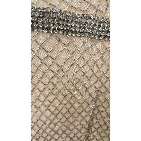 Mac Duggal Beaded Butterfly Sleeve Column Gown - Nude Silver size 10 NWT - Picture 7 of 9